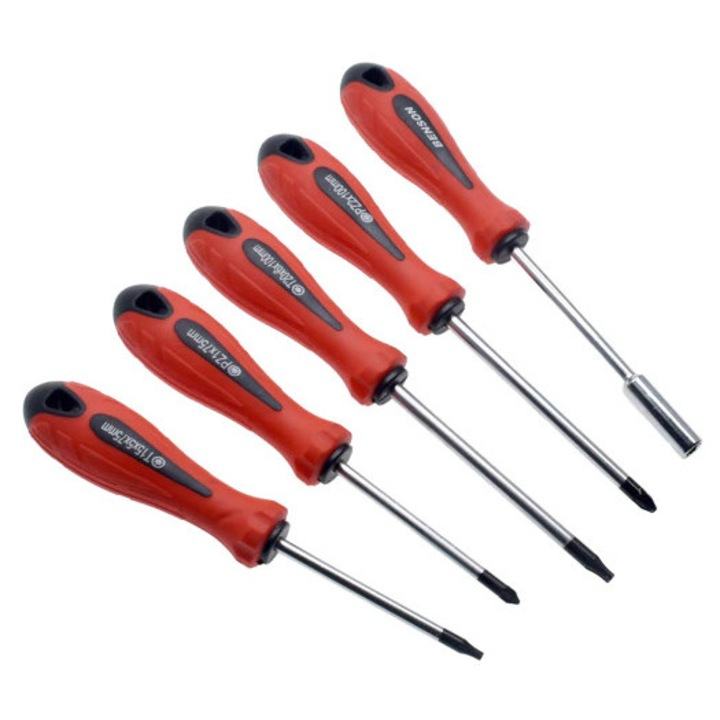 Set surubelnite si biti Benson, 29 piese, maner ergonomic antialunecare, crom-vanadiu, rosu/negru [2]