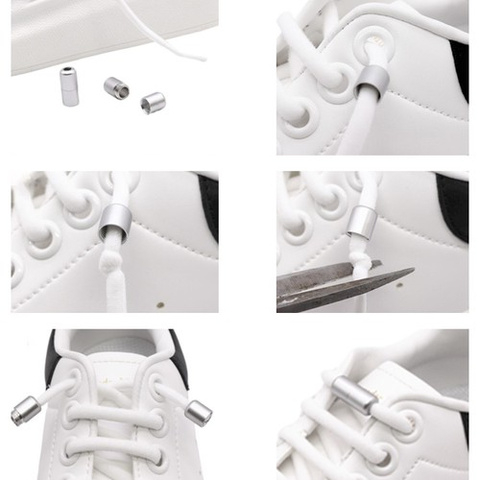 Sireturi elastice fara legare, sistem rapid cu blocare metalica, pentru adidasi si pantofi sport, ajustabile, 100 cm, alb [5]