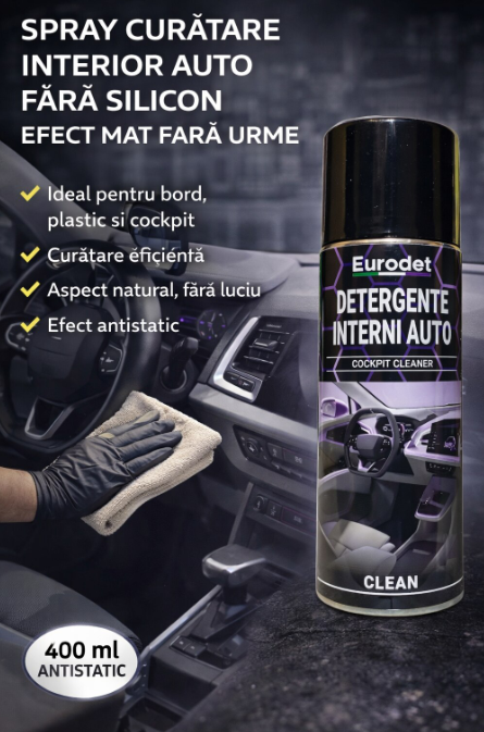 Spray curatare interior auto Eurodet CLEAN, fara silicon, pentru bord, plastic si cockpit, efect mat fara urme, antistatic, 400 ml [2]