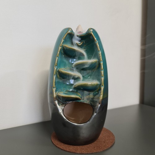 Suport ceramic pentru betisoare parfumate tip Cascada Ruhhy, Backflow, cu 55 conuri parfumate incluse, Verde/Gri [6]