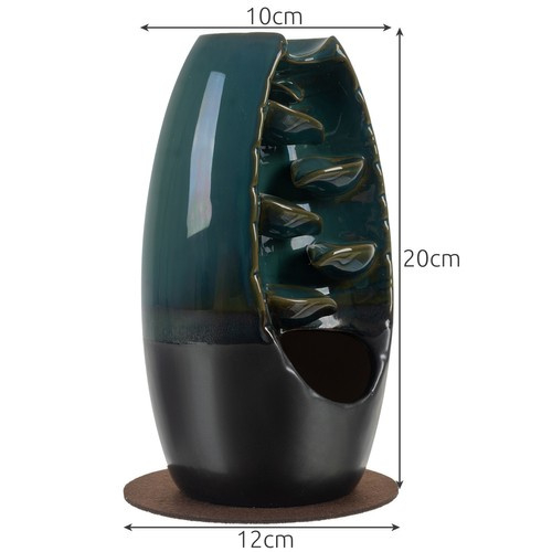Suport ceramic pentru betisoare parfumate tip Cascada Ruhhy, Backflow, cu 55 conuri parfumate incluse, Verde/Gri [8]
