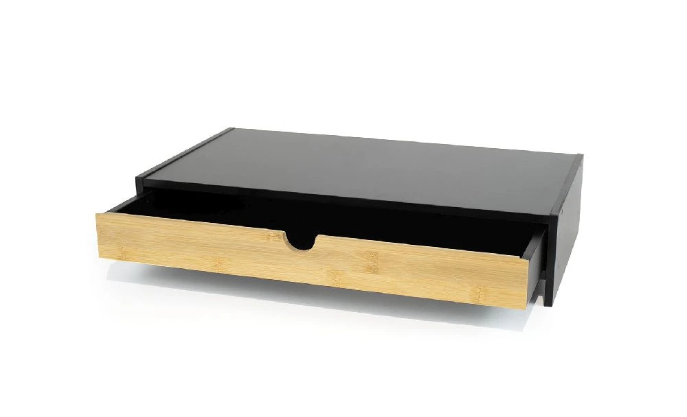 Suport Monitor cu Sertar Comfortime, Organizator birou pentru monitor si tastatura, 47 x 26 x 10 cm, Bambus + MDF, culoare Negru/Natur [2]