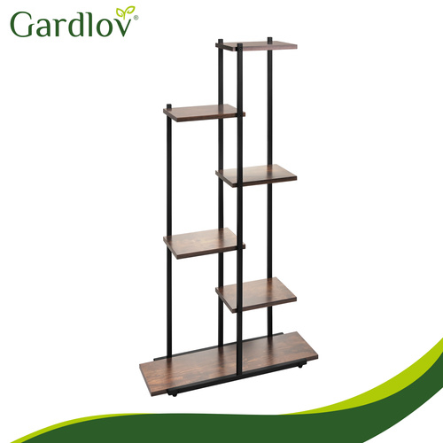 Suport pentru flori Gardlov, 6 niveluri, stil Loft, MDF si metal, 113 cm, Negru/Maro [3]