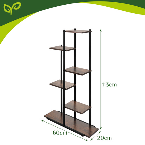 Suport pentru flori Gardlov, 6 niveluri, stil Loft, MDF si metal, 113 cm, Negru/Maro [5]