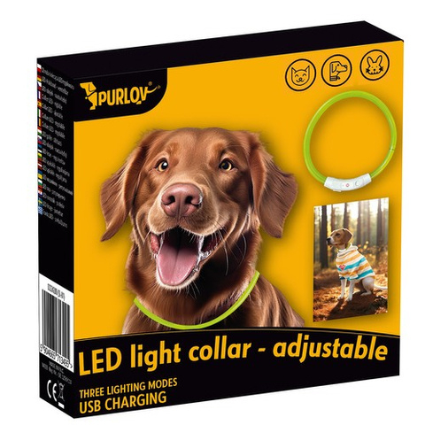 Zgarda LED reglabila Purlov, incarcare USB Type-C, 3 moduri de iluminare, 20-70 cm x 1.2 cm, PVC + ABS + cauciuc, culoare Galben [3]