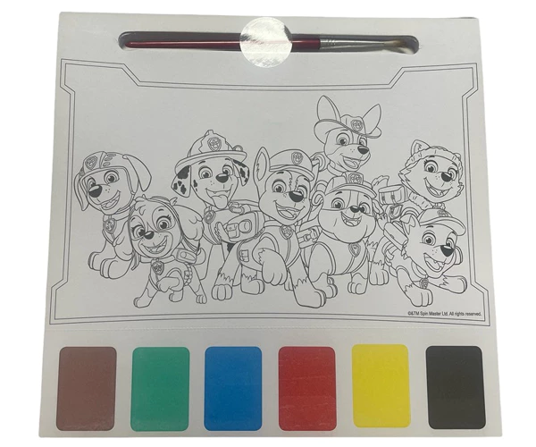 Carte de colorat Paw Patrol, 20x20 cm, 20 pagini, acuarele, 6 culori incluse, pensula [2]