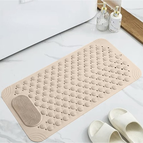 Articole pentru baie - Covoras Antiderapant Baie, Masaj pentru picioare, Ventuze aderente, 69 x 36 cm, PVC, culoare Bej