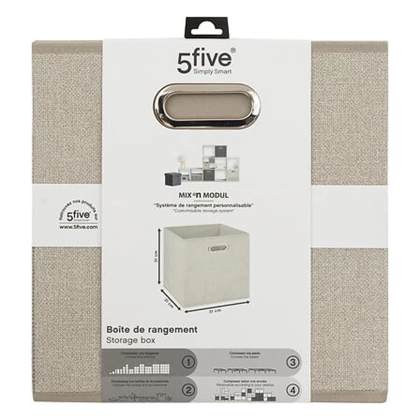 Cutie depozitare textila 5five, pliabila, cu maner metalic, 31x31x31 cm, bej deschis [3]