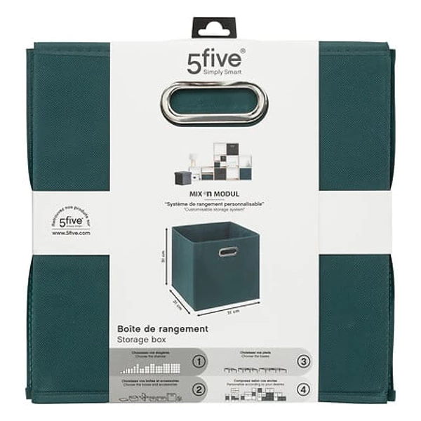 Cutie depozitare textila 5five, pliabila, cu maner metalic, 31x31x31 cm, petrol [1]