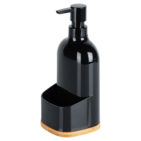 Dozator detergent de vase cu suport pentru burete, 500 ml, baza bambus, negru [3]