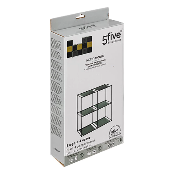 Etajera modulara 5five cu 4 cuburi, structura metal + rafturi textile, 68.5x34.5x70 cm, negru [1]