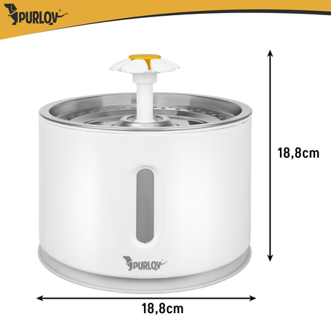 Fantana automata de apa Purlov pentru pisici si caini, 2.4 L, filtru, pompa 2W, LED, alimentare USB, inox [7]