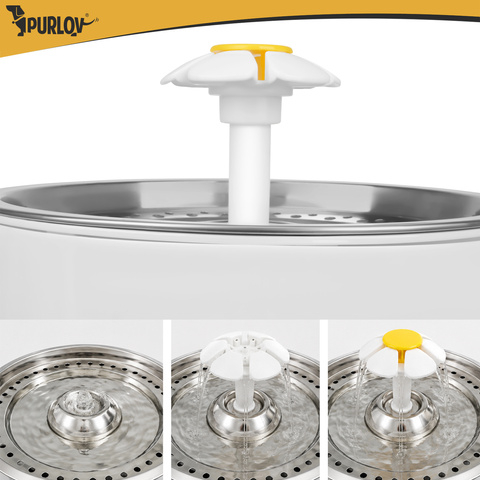 Fantana automata de apa Purlov pentru pisici si caini, 2.4 L, filtru, pompa 2W, LED, alimentare USB, inox [2]