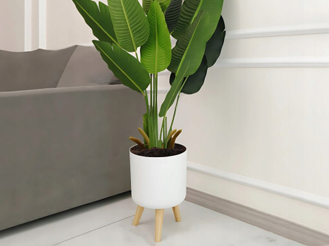 Diverse - Ghiveci Alb pentru Flori cu Picioare din Lemn, Diametru 14 cm