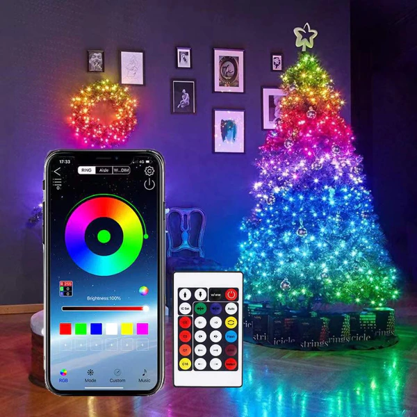 Iluminat - Instalatie luminoasa LED RGB, 10 m, control prin aplicatie si telecomanda, culori si efecte multiple, luminozitate reglabila, alimentare USB