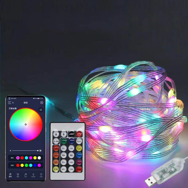 Instalatie luminoasa LED RGB, 10 m, control prin aplicatie si telecomanda, culori si efecte multiple, luminozitate reglabila, alimentare USB [1]