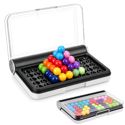 Joc de logica IQ Puzzle cu bile colorate, tabla cu capac, 120 provocari, 5 niveluri de dificultate, 14 x 9,5 cm [1]