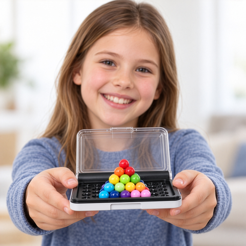 Joc de logica IQ Puzzle cu bile colorate, tabla cu capac, 120 provocari, 5 niveluri de dificultate, 14 x 9,5 cm [6]