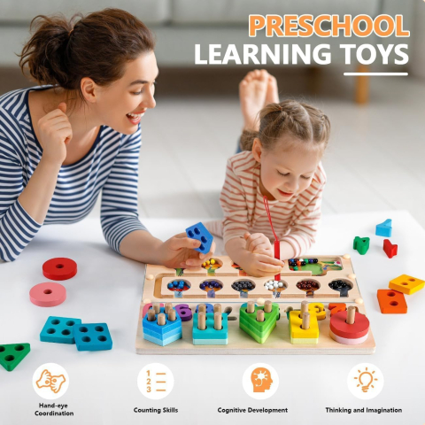 Jucarii & Timp liber - Jucarie de Sortat Montessori, 3-in-1, Labirint Magnetic, Cifre si Forme, 30 x 22.5 cm, Multicolor