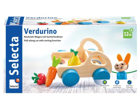 Jucarie din Lemn Selecta Verdurino, Masinuta de Tras cu Sortator, Iepuras si Legume, 12+ luni, Multicolor [3]
