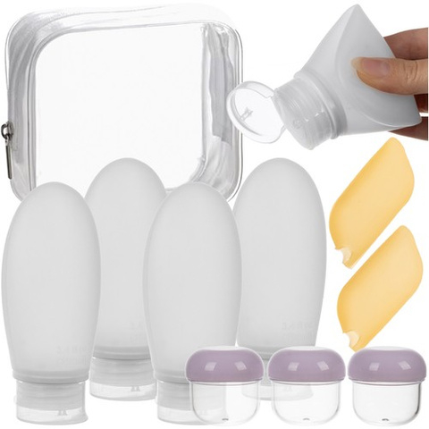 Kit de calatorie avion Trizand – recipiente cosmetice reutilizabile 10 piese, compatibil bagaj de mana, cu husa transparenta [8]