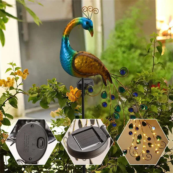 Lampa solara decorativa gradina tip paun Gardlov, iluminare ambientala multicolor LED, senzor crepuscular, rezistenta la intemperii, montaj pe sol [9]