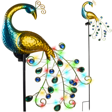 Lampa solara decorativa gradina tip paun Gardlov, iluminare ambientala multicolor LED, senzor crepuscular, rezistenta la intemperii, montaj pe sol [4]