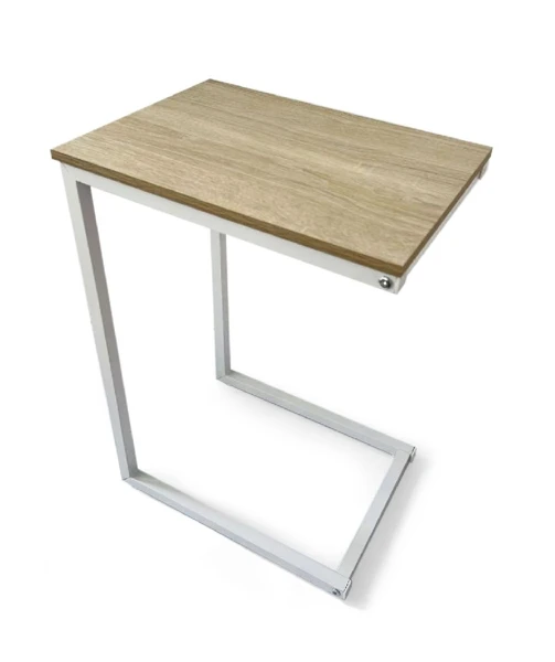 Masuta Laterala Sofa Moblekit, Design modern tip C, pentru living si dormitor, 40 x 30 x 60 cm, MDF + Metal, culoare Stejar/Alb [1]