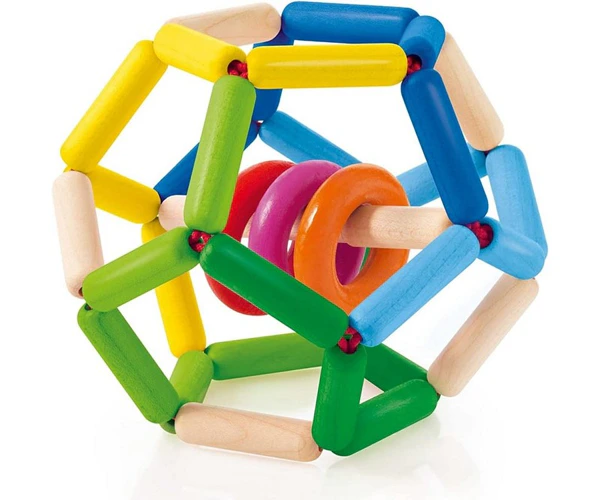 Minge Senzoriala din Lemn Selecta Space, 11.5 cm, Zornaitoare, Stil Montessori, 0+ luni, Multicolora [3]