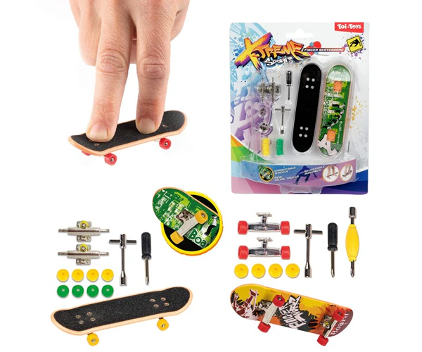 Mini skateboard pentru degete Toi-Toys XTREME Fingerboard, set de asamblare cu roti de rezerva si unelte, 9.5 cm, 6+ ani [1]