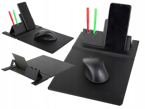 Mouse Pad cu Incarcare Wireless, Organizator Birou cu Suport Telefon si Suport Pixuri, Alimentare USB-C, Pliabil, 32 x 22.5 cm [2]