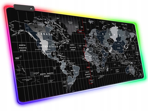 Jucarii & Timp liber - Mouse Pad Gaming RGB LED XXXL 90x40 cm, Harta Lumii, Iluminare 7 Culori, 4 Moduri Lumina, Suprafata Antiderapanta, Alimentare USB