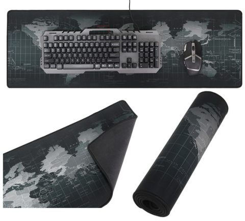 Mouse Pad XXL pentru Tastatura si Mouse 88x30 cm, Antiderapant, Rezistent la Apa, Cusaturi Intarite, Suprafata Gaming si Office, Gri Harta Mondiala [4]