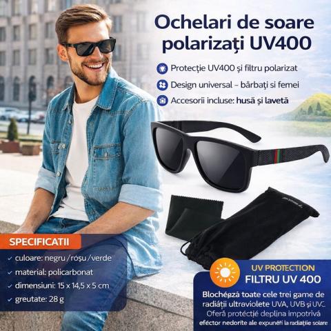 Articole Fashion - Ochelari de soare polarizati cu efect oglinda, UV400, rama usoara din policarbonat – protectie reala si vizibilitate clara