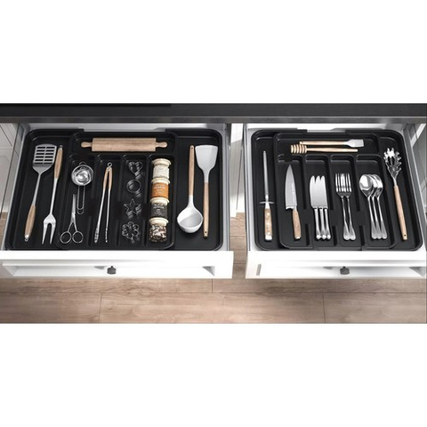Organizator tacamuri extensibil Ruhhy, 5-7 compartimente, reglabil 36.5 x 27.5–44.5 x 4.5 cm, plastic PP, culoare Negru [2]