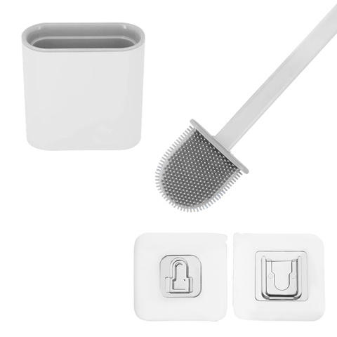 Perie WC din silicon Ruhhy, cap flexibil, suport ventilat, montaj pe perete sau podea, alb/gri, 40 cm [9]