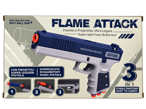 Pistol de jucarie cu proiectile din spuma Flame Attack 3 in 1, 10 sageti si 8 bile EVA, actionare manuala, 22.6 cm, 3+ ani [2]