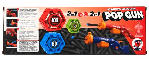 Pusca de jucarie Pop Gun 2 in 1 cu proiectile din spuma, sageti si bile, 3 moduri de tragere, 3 tinte, albastru, 3+ ani [1]