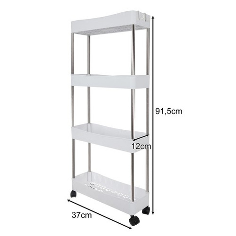 Raft Mobil cu Roti pentru Baie si Bucatarie, 4 Polite, 37 x 12 x 91.5 cm, Alb [9]