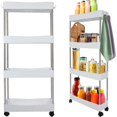 Raft Mobil cu Roti pentru Baie si Bucatarie, 4 Polite, 37 x 12 x 91.5 cm, Alb [8]