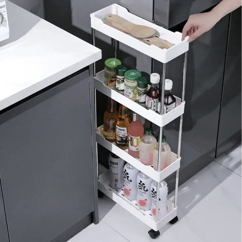 Raft Mobil cu Roti pentru Baie si Bucatarie, 4 Polite, 37 x 12 x 91.5 cm, Alb [3]