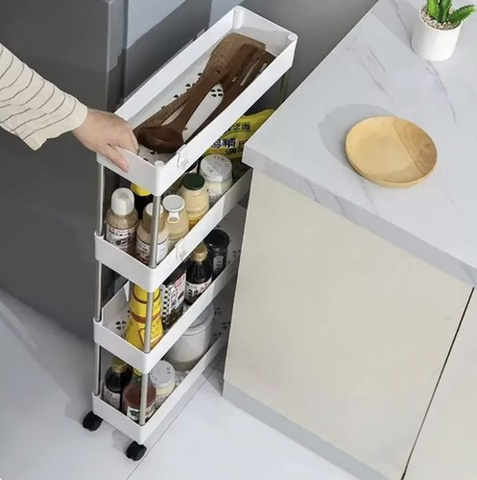 Raft Mobil cu Roti pentru Baie si Bucatarie, 4 Polite, 37 x 12 x 91.5 cm, Alb [1]