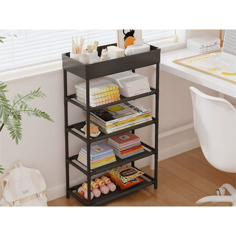 Articole pentru baie - Raft Multifunctional GenesioHome, 5 polite textile, 39.5 x 21.5 x 81 cm, ABS, Design Modern, Rezistent, culoare Negru