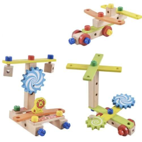 Scaun educational Montessori, Lemn, de asamblat pentru copii, 29 cm, Dexteritate, Concentrare, Imaginatie, Multicolor [1]