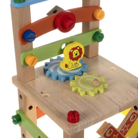 Scaun educational Montessori, Lemn, de asamblat pentru copii, 29 cm, Dexteritate, Concentrare, Imaginatie, Multicolor [3]