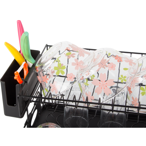 Scurgator de vase GenesioHome, 2 Niveluri, 42 x 30 x 27.5 cm, Orifiu Scurgere, Metal si Plastic, Non-toxic, Compact, culoare Negru [6]