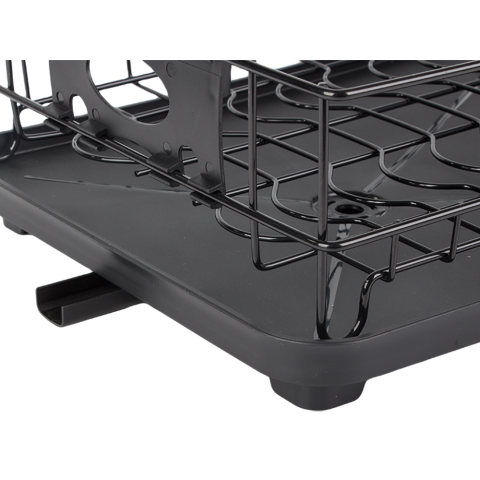 Scurgator de vase GenesioHome, 2 Niveluri, 42 x 30 x 27.5 cm, Orifiu Scurgere, Metal si Plastic, Non-toxic, Compact, culoare Negru [7]