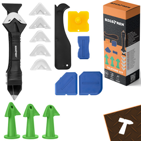 Diverse - Set 14 Unelte Silicon Bigstreen, Aplicare si indepartare rosturi, Spatule profilare si raclete, PP + ABS + inox, Multicolor