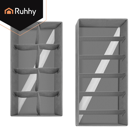 Set 4 organizatoare sertar Ruhhy pentru lenjerie, sosete si accesorii, 45 compartimente, pliabile, gri [2]