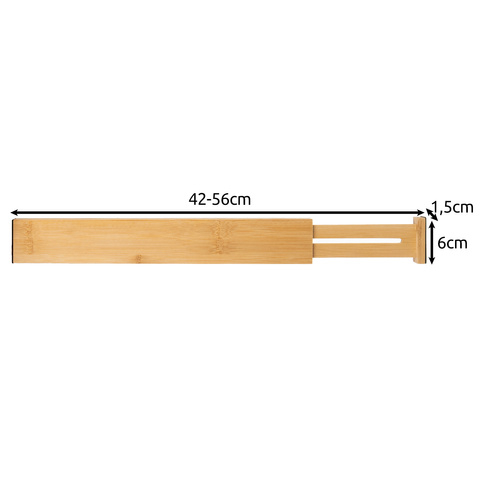Set 4 Separatoare Reglabile pentru Sertare RUHHY, Organizator Sertar din Bambus, Divizor Telescopic 42–56 cm, Protectie EVA Antiderapanta [8]